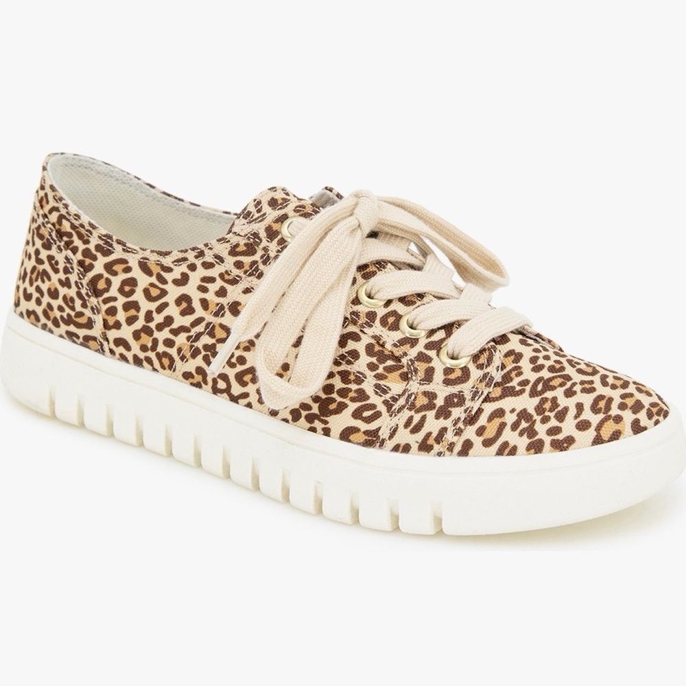 Kensie Vicky Sneaker Leopard Print Shoes 7.5 Cream Tan NIB